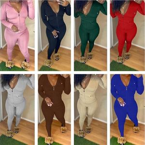 Spring Womens Nose Solid Kolor zamek błyskawiczny Zestawy do joggera Kurtki z kapturem Slim Fit Sport Leisure Suit