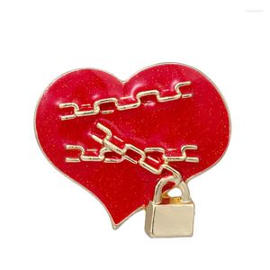 Broszki łańcuch Wulibaby Lock Heart Pins Efmel Red Black Love Party Office Broch Fashion Biżuter