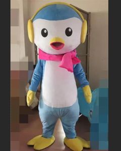 Mascot dockdr￤kt h￤rlig bl￥ pingvin f￥gelmaskot kostym med gult headset vuxen storlek fancy kl￤nning spel f￶delsedag karneval party outfit