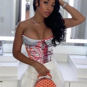 Joskaa Money Print Sexy Tube Top Espartilho Outono Inverno Moda Feminina Streetwear Outfits Clube Regata Dollar Outwear 210312