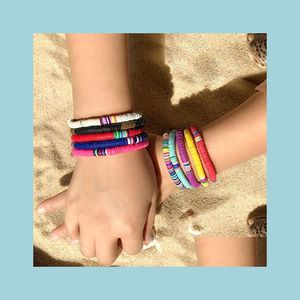 Bärade handgjorda regnbågspärlarmband Colorf Polymer Clay Disc Pärlor Armband Boho surf Stackbar stretch charm smycken för kvinnor D DHMHX