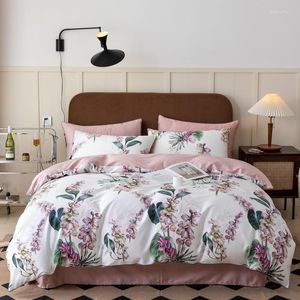 Bettwäsche-Sets, wendbares Bettbezug-Set mit Vintage-Blumen und Blättern, 600 TC ägyptische Baumwolle, Premium-weiche Bettlaken-Kissenbezüge für Familien