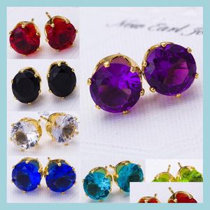 Stud Stud Earrings Wholesale Fashion Round Favorite Design 18 K Gold Plated Studded Candy Crystals Cz Diamond Earring For Women Drop Dhjlh