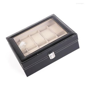 Watch Boxes K3ND 10 Grids Box PU Leather Watches Display Case Jewelry Organizer With Lock