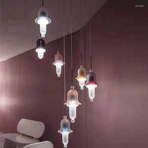 Подвесные лампы Итальянский дизайнерский стиль постмодерный простой ресторан стеклянный батончик маленький розовый серый серо-апельсиновый лампа