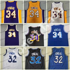 Maglia da basket da uomo 34 Shaquille ONeal 32 gialla Maglie cucite da uomo viola Shaq Neal