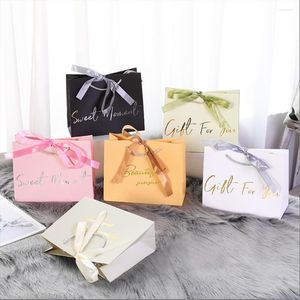 Confezione regalo 10 pezzi Borsa a nastro con fiocco multifunzione fai-da-te con manici Scatola di imballaggio per matrimoni Borse per la spesa Pacchetto di Natale