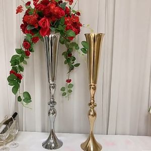 decoration Flower stand Centerpiece Vase Metal Gold Silver White Trumpet Vases Wedding Anniversary Ceremony Party Table Decor make432