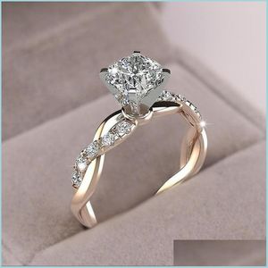 Solitaire Ring Sparkling Womens 925 Sterling Sier Ring Two Tone 18K Rose Gold Sapphire Princess Wedding Band Engagement Party Annive Dhyzi