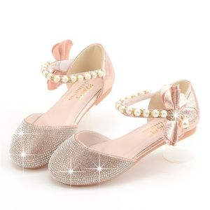 Sepatu Pernikahan Anak Perempuan Glitter Sandal Putri Anak Hak Datar Merek Baru Pesta Modis Tari Dengan Mutiara 220611