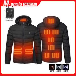 Męskie kurtki elektryczne elektryczne kurtki ogrzewania mężczyzn 9 obszarów podgrzewana kurtka USB zima ciepłe sproty termiczny odzież ogrzewacza bawełniana kurtka G221013