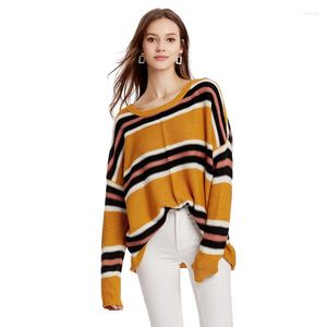 Women's Sweaters Loose Knitted Women Sweater Striped Long Raglan Sleeve O Neck Causal Female Jumper Solid Pullover Autumn Ladies Streetwear