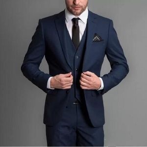 Fashion Navy Blue Mens Tuxedos Three Piece Groom Suits Wedding Slim Fit Groombride Tuxedos för manjacka och väst med byxor