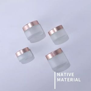 Frasco de crema de vidrio Frost botella de recipiente de loci￳n vac￭o frascos cosm￩ticos con gorra de oro rosa esbelto
