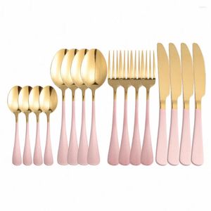 Set di posate 16 pezzi Cucchiai forchette coltelli in oro rosa Set da tavola Set in acciaio inossidabile Utensili da cucina Posate da tavola occidentali