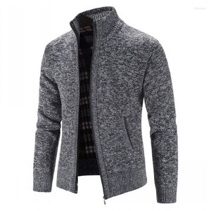 Herrtröjor Autumn Winter Warm Cardigan Men fleece dragkedja jackor mens smala passade stickad tröja med stilig tröja kappa m-4xl