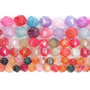 Beads Big Faceted Colorful Agate Natural Stone Round Loose For Jewelry Making DIY Bracelets Earrings Accessories 6 8 10MM