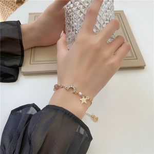 Link Bracelets Clear Zircon Moon Star Bracelet For Women Gold Color Chain Bangles Pearl Beads & Men Fashion Jewelry Girl Gift