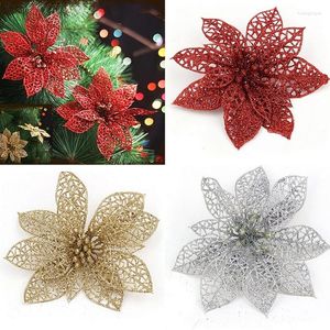 Christmas Decorations 10 Pcs/bag Plastic Glitter Hollow Flowers Red Rose Wedding Party Festival Xmas Home Decor 2023