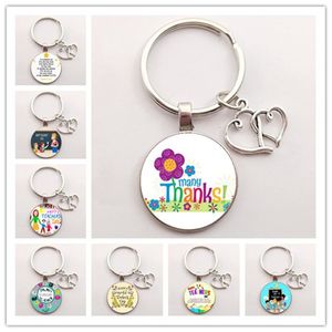 Grazie Insegnante Testo Amore Portachiavi Charm Ciondolo in cristallo di vetro Portachiavi Borsa di qualità Portachiavi per auto Regalo per la festa degli insegnanti delle donne