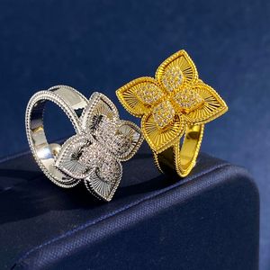 luxury brand clover designer ring for women 18K gold silver 4 leaves flower crystal diamond brincos love rings party wedding jewelry