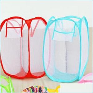 Storage Baskets Dirty Clothes Storage Laundry Basket Foldable Colorf Border White Net Litter Clothing Arrangement Baskets Soft Drop Dh3Ob