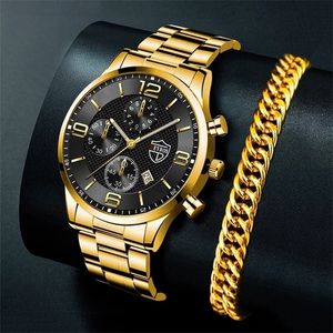 Zegarki na rękę luksusowe męskie złota bransoletka zegarki biznesowe zegarek kwarcowy ze stali nierdzewnej męski kalendarz sportowy świecący zegar relogio masculino 221018