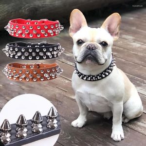 Dog Collars Leather Pet Collar Necklace Strap Supplies Rivet Spiked Adjustable Cat For Small Medium Accessories