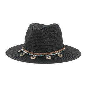 Czapki czapki czapki do czapki dla kobiet Summer Słomka Słomowa łańcuch Western Cowboy Panamas Słomaż Hats Men Solid Zespół Male Caps Sombreros de Mjer L221013