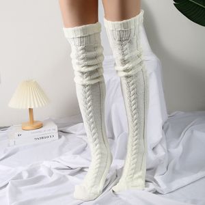 Calzini da maglia alla moda al ginocchio, calze lunghe di lana, calze calde
