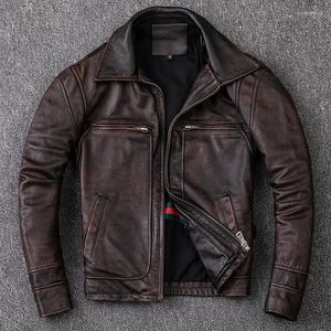 Men's Genuine Cowhide Leather Jacket Vintage Style Motorcycle Biker Coat