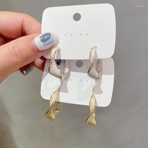 Orecchini a cerchio Trendy 14K placcato oro reale smalto intrecciato geometrico per le donne ragazza gioielli moda coreana S925 argento ago regalo