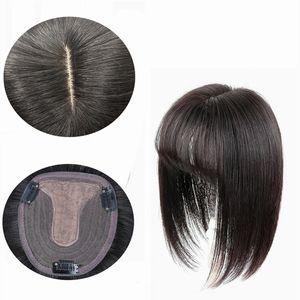 Syntetiska peruker Human Hair Toppers Clip in Bangs Remy Brazilian Fringe Pieces Straight Cover White Grey Loss for Women