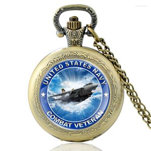 Pocket Watches Classic United States Navy Quartz Watch Men Women Bronze Color Pendant Necklace Hours Clock Gifts