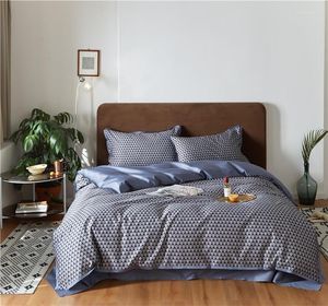 Set di biancheria da letto 4 pezzi set copripiumino nordico geometrico diamante bohémien semplice ed elegante blu grigio cotone egiziano setoso morbido traspirante