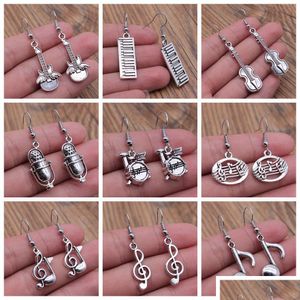 Charm Charm Musical Jewelry Earrings Note Microphone Drum Guitar Violin Shaped Dangle Drop For Girls Women Delivery 2022 Dhwqx