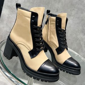Womens Autumn Winter Ankle Boots Fashion Shoes High Block Heel Thick Sole Genuine Leather Lace Up With Zipper