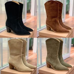 Designer Women Beige High Heels West Cowboy Boots Wees Long Boots Lady Riding Boot Autumn Womens Pointed Toe Knee-High Booties