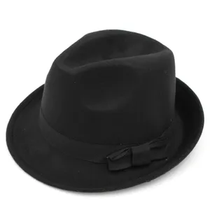 Fedora Hats for Women Men Roll-up Short Brim Trilby Gangster Jazz Cap with Black Ribbon Band