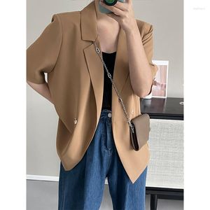 Damskie garnitury Kobiety Summer Light Cienki garnitur Blazer krótkie rękaw słodkie khaki niebieskie dziewczyny swobodne luźne biuro zużycie blezery