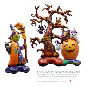 Propiedades de decoración de Halloween globo de juguete 4d bruja de pie árbol marchito forma de calabaza dibujos animados de gran tamaño