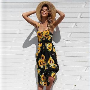 Casual Dresses 2022 Vintage Sexig Bohemian Floral Tunic Beach Dress Sundress Pocket Röd Vit randigt kvinnligt märke