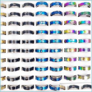 Band Rings Fashion 100Pcs/Lot Stainless Steel Spinner Ring Turn The Band Charm Mixed Style Worry Anxiety Decompression Moon Star Lov Dh8Zx