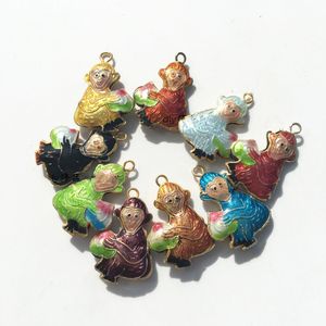 10 Stück chinesische Glücks-Emaille-Affen-Charms, Perlen, Cloisonné-Kupfer-Zubehör, handgefertigte DIY-Ohrringe, Armbänder, Nekcalce-Herstellung, Anhänger