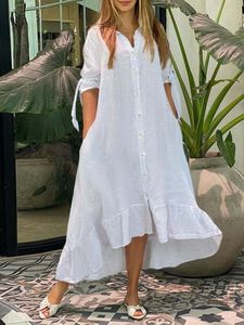 Abiti casual VONDA Autunno Donna Party Maxi Dress 2022 Solido manica 3/4 lungo asimmetrico increspato Vestido Beach Sundress