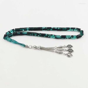 Strang Blaues Harz Tasbih 33 Gebetsperlen Islamischer Rosenkranz Arabisches Modearmband Metallquasten Muslimisches Misbaha-Zubehör Geschenk zur Hand