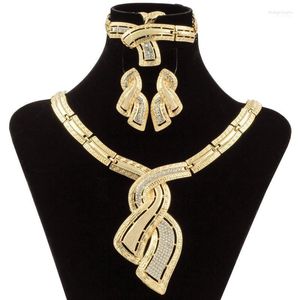 Colar Brincos Conjunto Moda Africano Dubai Jóias de Ouro Nigeriano Argola de Cristal Feminino Italiano Conjuntos de Noiva Acessórios de Casamento