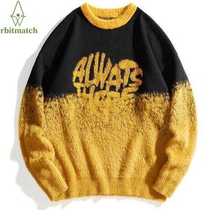 Herrtröjor vintage stickad tröja män kvinnor ombrännare stickade hajujuku bokstav lös par pullover mens kläder vår höst