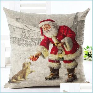 Kerst decoraties Gztzmy 45x45cm Nieuwjaar Decor Merry Christmas Decorations For Home Pillowcase Santa Claus Reindeer linnen er cu dh7ry