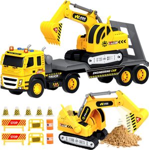 Pull Toys Excavator Tractor Flatbed Truck 1 12 Scale Large Size Push and Go Toy Trucks Construction Friction Truck with Lights Sounds